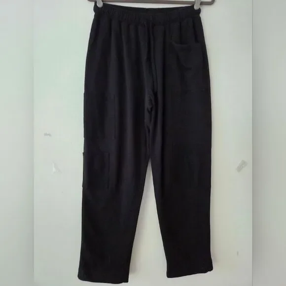 Planet by Lauren G Black French Terry Cotron Patched Luxury Sweatpants Pants 2 L - Picture 3 of 10